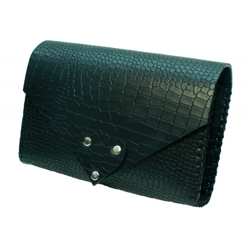 Black Croco Printed Natural Leather Handmade Bag Camenittta