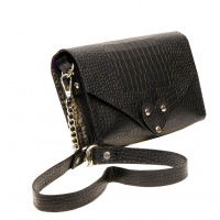 Black Croco Printed Natural Leather Handmade Bag Camenittta