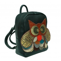Black Leather Handmade Owl Backpack By Carmenittta