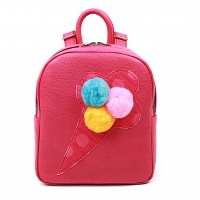 Handmade Pompoms Icecream on Saffiano Pink Leather Backpack