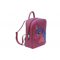 Handpainted Unicorn On Purple Leather Backpack Carmenittta