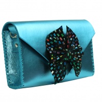 Butterfly Bow Metallic Blue Leather Handmade Bag 