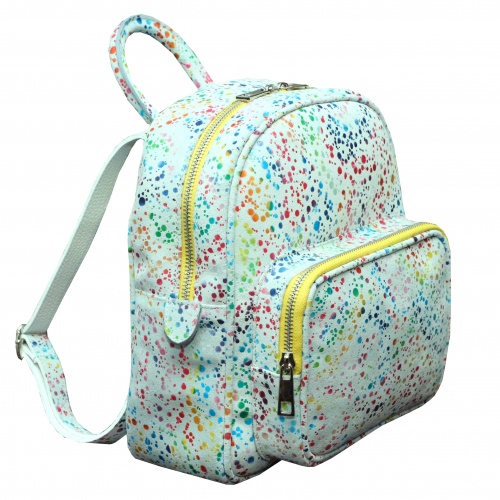 White Painted Print Suede Leather Backpack