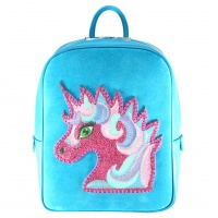 Handpainted Unicorn on Turquoise Suede Leather Backpack