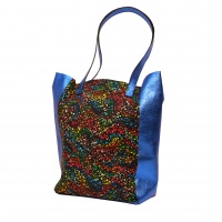 Electric Blue and Black Painted Print Natural Leather Shopper Bag