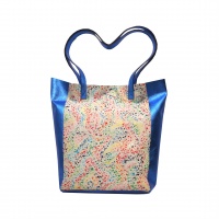 Electric Blue and White Painted Print Natural Leather Shopper Bag