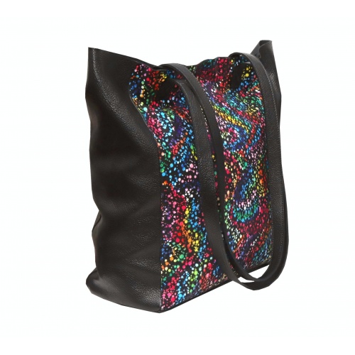 Black Painted Print Natural Leather Shopper Bag