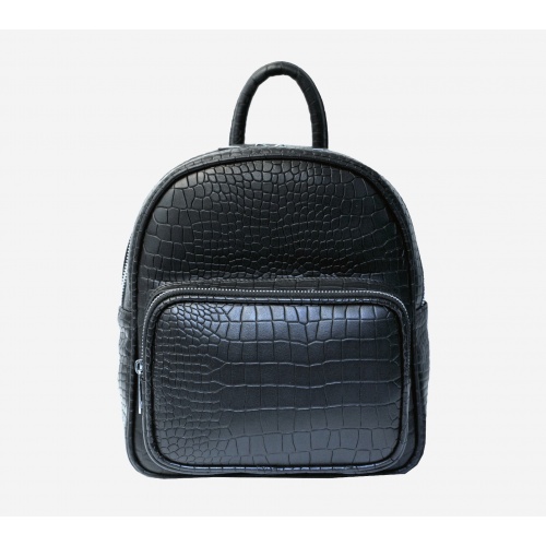 Croco Black Leather Backpack