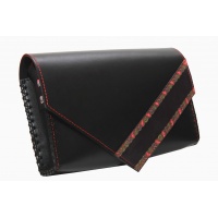 Traditional Print Detail Black Leather Handmade Bag 