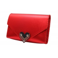 Traditional Print Heart Metallic Red Leather Handmade Bag 