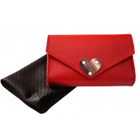 Traditional Print Heart Red Leather Handmade Bag 