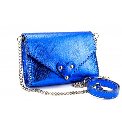 Electric Blue Snakeprint Handmade Leather Bag