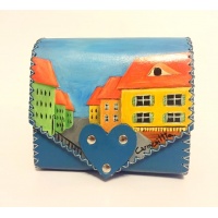 Sibiu Streetview Handpainted Blue Leather Bag by Carmenittta