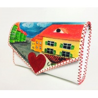 Sibiu Streetview Handpainted White Leather Bag by Carmenittta