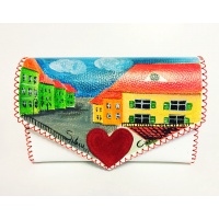 Sibiu Streetview Handpainted White Leather Bag by Carmenittta