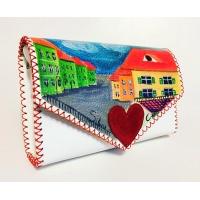 Sibiu Streetview Handpainted White Leather Bag by Carmenittta