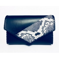 Black Leather Bag with a Snakeprint Detail