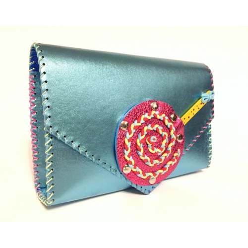 Handmade Metallic Light Blue Leather Lollypopbag Carmenittta