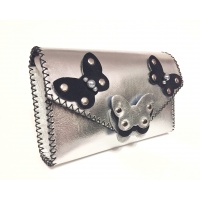 Sliver and Black Leather Butterflies on Silver Calf Leather Handmade Bag by Carmenittta