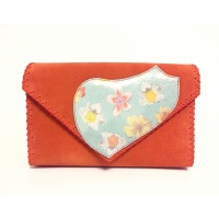 Flowers Printed Leather on Coral Suede Leather Bag by Carmenittta