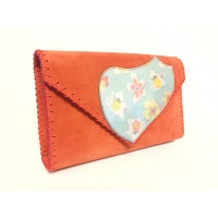 Flowers Printed Leather on Coral Suede Leather Bag by Carmenittta