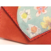 Flowers Printed Leather on Coral Suede Leather Bag by Carmenittta