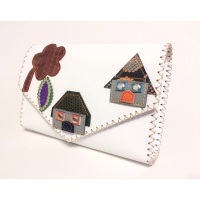 Little Colorful Leather Houses on White Leather Bag by Carmenittta