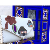 Little Colorful Leather Houses on White Leather Bag by Carmenittta