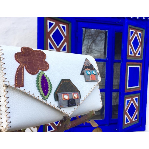 Little Colorful Leather Houses on White Leather Bag by Carmenittta