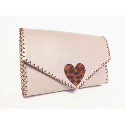 Pearl Cream Box Leather with Animalprint Suede Leather Heart Detail Bag by Carmenittta