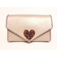 Pearl Cream Box Leather with Animalprint Suede Leather Heart Detail Bag by Carmenittta