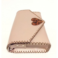Pearl Cream Box Leather with Animalprint Suede Leather Heart Detail Bag by Carmenittta