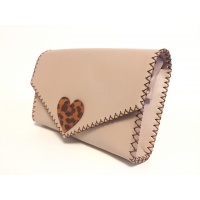 Pearl Cream Box Leather with Animalprint Suede Leather Heart Detail Bag by Carmenittta