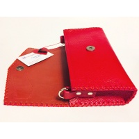 Red Leather Bag with Cavallino Red Brown Calf Skin Detail Handmade by Carmenittta