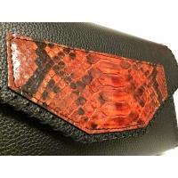 Python Snake Leather Detail on Black Leather Bag