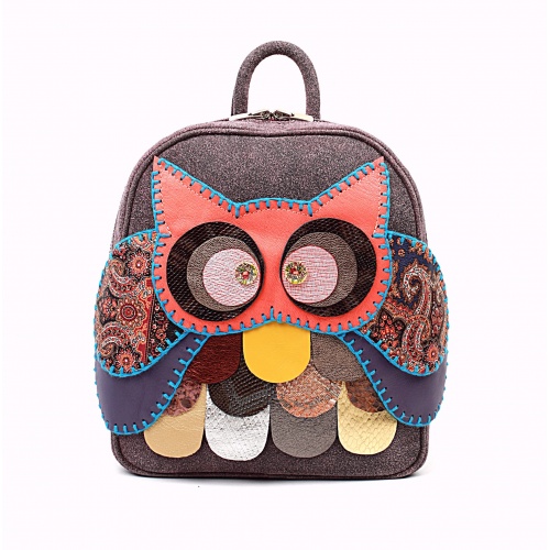 Purple Suede Leather Handmade Owl Backpack by Carmenittta