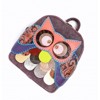 Purple Suede Leather Handmade Owl Backpack by Carmenittta