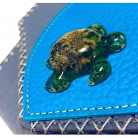 Handmade Epoxy Resin Turtle on Gray Leather Unique Bag by Carmenittta