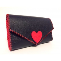 Black Leather Handmade Bag with a Red Leather Heart