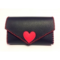 Black Leather Handmade Bag with a Red Leather Heart