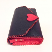 Black Leather Handmade Bag with a Red Leather Heart