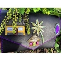 Little Colorful Leather Houses On Black Leather Bag By Carmenittta