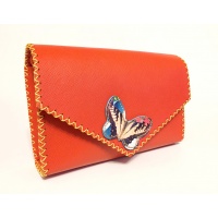 Orange Saffiano Leather with a Colorful Butterfly Handmade Bag