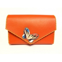Orange Saffiano Leather with a Colorful Butterfly Handmade Bag