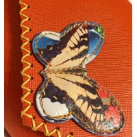 Orange Saffiano Leather with a Colorful Butterfly Handmade Bag