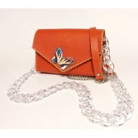 Orange Saffiano Leather with a Colorful Butterfly Handmade Bag