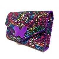 Black Suede Leather with Colorful Painted Print and a Purple Camoscio Leather Butterfly Handmade Bag