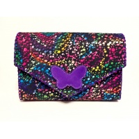 Black Suede Leather with Colorful Painted Print and a Purple Camoscio Leather Butterfly Handmade Bag