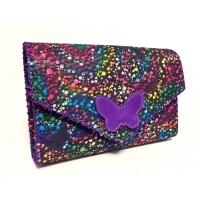 Black Suede Leather with Colorful Painted Print and a Purple Camoscio Leather Butterfly Handmade Bag