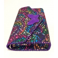 Black Suede Leather with Colorful Painted Print and a Purple Camoscio Leather Butterfly Handmade Bag